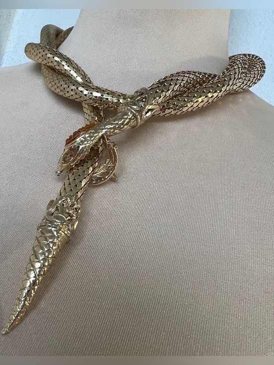Whiting & Davis Jewelry - Whiting & Davis Vintage Mesh Snake Belt Necklace Lariat Serpent Signed 46”